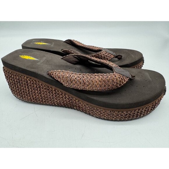 Volatile Women's Chunky Wedge Platform Flip Flop Thong Sandal Sz 11 Brown Casual - Picture 7 of 11